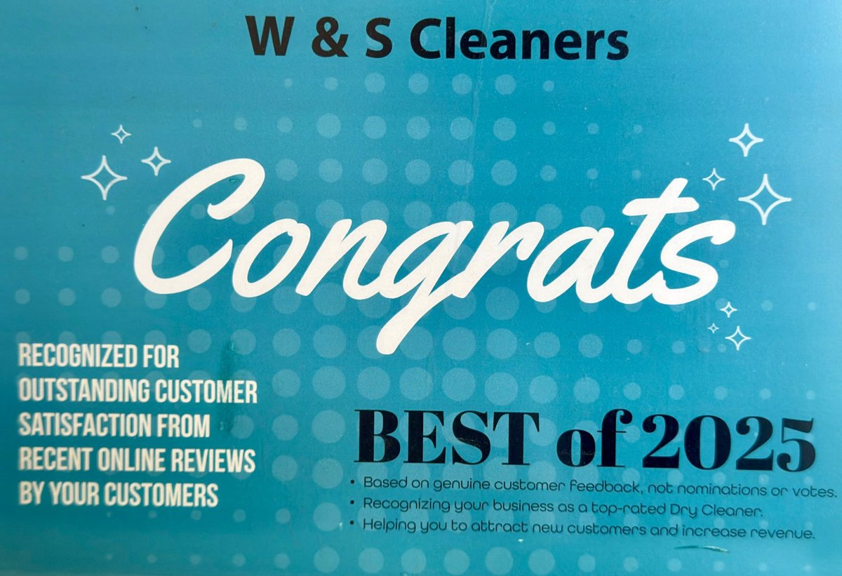 W&S Cleaners - Best of 2025 award for outstanding customer satisfaction